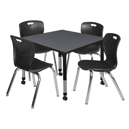 Regency Tables > Height Adjustable > Square Mobile Table & Chair Sets, 42 W, 42 L, 23-34 H, Grey TB4242GYAPCBK40BK
